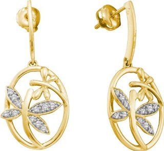 14KT Yellow Gold 0.12 CTW Diamond Fashion Earring Dangle Earrings Jewelry