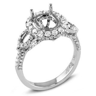 1.10 Carat (Ctw) 18k White Gold Round Diamond Semi Mount Oval Diamond Engagement Bridal Ring (No Center Stone) Jewelry