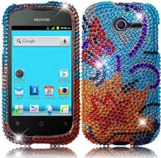 Huawei Ascend Y M866 ( Straight Talk , Net10 , Tracfone , US Cellular ) Phone Case Accessory Classic Flowers Hard Full Diamond Snap On Cover with Free Gift Aplus Pouch Cell Phones & Accessories