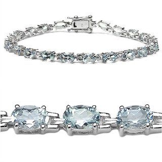 Bold 8.80 Carat Genuine Aquamarine Ovals Eternity Sterling Silver Bracelet Jewelry