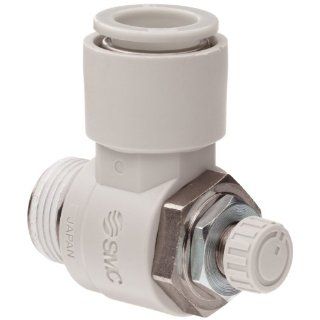 SMC AS2201F 02 06S Air Flow Control Valve with Push to Connect Fitting, PBT & Nickel Plated Brass, Elbow, With Sealant, 1/4" BSPT Male x 6 mm Tube OD Shower Flow Control Valves