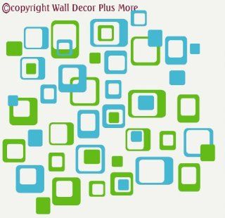 Funky R/ Squares Wall Sticker Vinyl Decal 40 piece 2 color Retro Mod Shapes Fun Easy Peel N Stick Application   Geyser and Lime Green  