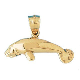 14K Gold Charm Pendant 3.8 Grams Nautical> Manatees891 Necklace Jewelry