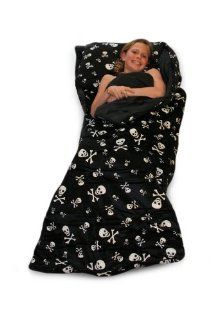Thro Ltd. Skull & Crossbone Collection Microluxe 60 by 65 Sleeping Bag with Attached Pillow, Black/White   Bed In A Bag