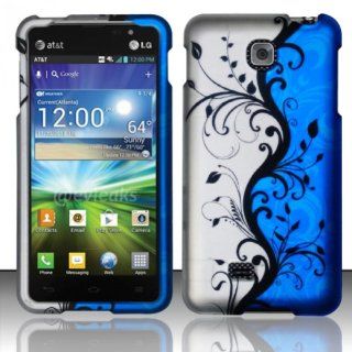For LG Escape P870 (AT&T) Rubberized Design Cover   Blue Vines Cell Phones & Accessories