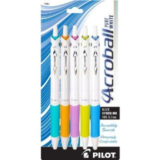 Pilot Acroball Pure White Retractable Hybrid Gel Ball Point Pens, Fine Point, Black Ink, Turquoise/Orange/Purple/Lime/Blue Accents, 5 Pack (31861)  Gel Ink Rollerball Pens 