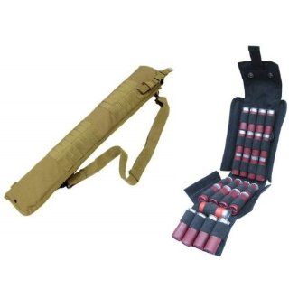 Ultimate Arms Gear Tactical 29" Coyote Tan Molle Scabbard For Remington 870/11 87/1187 12 Gauge Shotgun + Tactical Black Molle 25 Shot Shell Ammunition Ammo Reload Carrier Pouch For 12 Gauge Shotgun Rounds  Gun Ammunition And Magazine Pouches  Sport