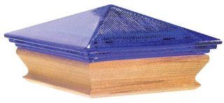 Woodway Products 870.3349 4 by 4 Inch Cedar Trimmed Glass Pyramid Post cap, 12 Pack, Cedar/Blue   Decking Caps  