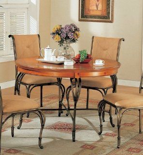 Distressed Brown Metal Pine Finish Top Dining Table  
