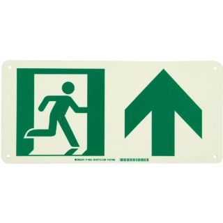 Brady 114683 15" Width x 7" Height B 895 Glow In The Dark Plastic, Green Safety Guidance Sign, Picto of Running Man with Up Arrow Industrial Warning Signs