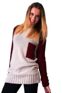 Warm Womens Chunky Knit Jumper Long Sleeve Sweater Top 877 (One Size US 8/10 EU 38/40, Grey & Royal Blue)
