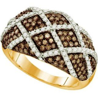 1.45 Carat (ctw) 10k Rose Gold Round Brown & White Diamond Ladies Right Hand Fashion Band Right Hand Rings Jewelry