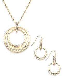 Charter Club Jewelry Set, Gold Tone Pave Glass Circle Pendant and Earrings Set Jewelry