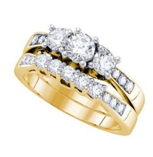 14k Yellow Gold 3 stone Round Natural Diamond Womens Ladies Classic Traditional Wedding Bridal Engagement Ring & Anniversary Band Set   1.25 Ct.t.w. Engagement Rings For Women Jewelry