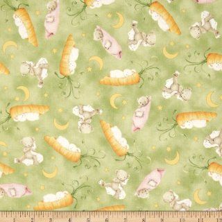 Snuggle Time Tossed Bunny & Bear Moss Fabric