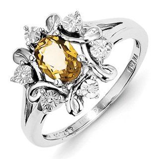 SS Diamond & Whiskey Quartz Ring. Gem Wt 0.77ct. Metal Wt  3.18g Jewelry