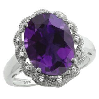 5.81 Ct Oval Natural Purple Amethyst and White Sapphire 925 Sterling Silver Ring Engagement Rings Jewelry