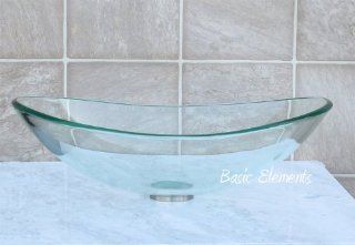 Bathroom Clear boat / Oval Glass Vessel Vanity Sink TB12(**with free chrome pop up drain / ring**)    