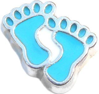Blue Feet Floating Locket Charm Jewelry