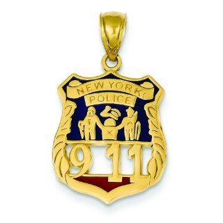 14K Gold Enameled New York Police 911 Badge Pendant Charms Jewelry