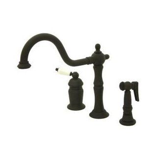 Elements Of Design ES1815PLBS Oil Rubbed Bronze New Orleans Single Handle Kitchen Faucet with Porcelain Lever Handle and Brass Side Spray from the New Orleans Collection   Kitchen Sink Faucets  