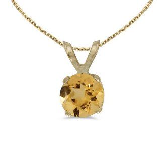 14k Yellow Gold Round Citrine Pendant (chain NOT included) Jewelry