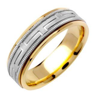 14K White Gold Women's Designer Greek Key Wedding Band (6.5mm) Jewelry
