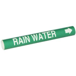 Brady 4115 B Bradysnap On Pipe Marker, B 915, White On Green Coiled Printed Plastic Sheet, Legend "Rain Water" Industrial Pipe Markers