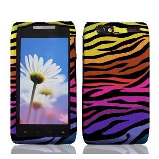 Motorola Droid RAZR Maxx XT916 XT 916 Black with Color Rainbow Zebra Animal Skin Design Rubber Feel Snap On Hard Protective Cover Case Cell Phone Cell Phones & Accessories
