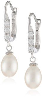 Bella Pearl Cubic Zirconia Pearl Leverback Earrings Jewelry