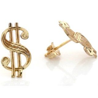 10k Real Yellow Gold 1.5cm Dollar Sign Money Symbol Post Earring Stud Earrings Jewelry
