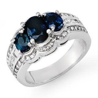 Genuine 3.5 ctw Sapphire & Diamond Ring 14K White Gold Jewelry