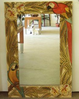 Red Parrot Tropical Macaw Large Wood Mantle Mirror   Wall Mounted Mirrors
