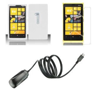 Nokia Lumia 920 (AT&T) Combo   White Silicone Gel Cover + Atom LED Keychain Light + Screen Protector + Micro USB Wall Charger Cell Phones & Accessories