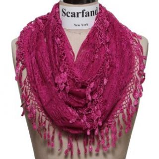 Scarfand's Lace Infinity Scarf with Fringe (Fuchsia)