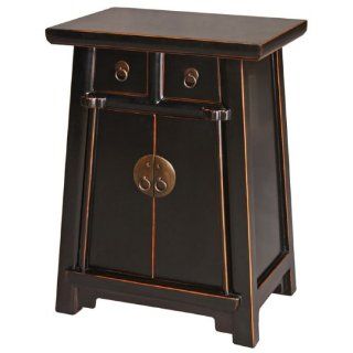 EXP Handmade Asian Furniture   26" Chinese Classic Black Wood Nightstand / End Table  