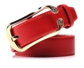 Dalidou women's Genuine Leather Skinny Belt with Diamante Alloy Buckle (Red,M) Toys & Games