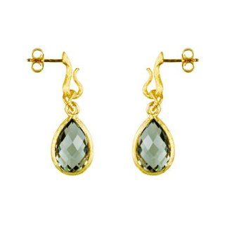 18k Yellow Gold Drop Pear Shape Green Amethyst Earrings   JewelryWeb Dangle Earrings Jewelry