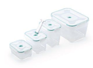 Zevro VS2 S 903 Vac 'n Save Ruby Rectangular Shaped Vacuum Sealing Food Storage Containers, Set of 4 Kitchen & Dining