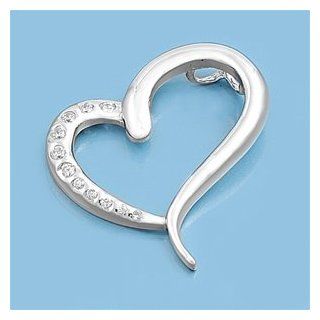 Heart CZ Pendant 33MM Sterling Silver 925 Jewelry