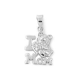 I Love Mom Pendant Cubic Zirconia Sterling Silver 925 Jewelry