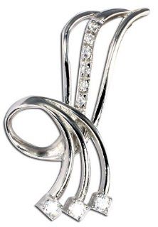 Three Tandem Ribbons Cubic Zirconia Pendant 925 Sterling Silver Jewelry