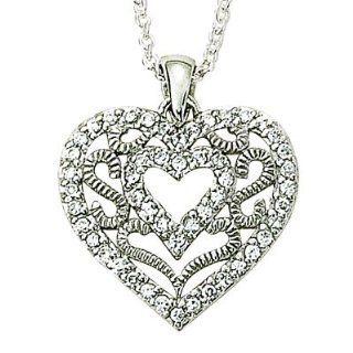 Small .925 Sterling Silver Filigree Heart Necklace with Crystal CZ Stones Christian Jewelry Gift BoxedChain Necklace Type" .925 Sterling Silver Curb Chain Necklace w/Chain Necklace 16" Length Gift Boxed Pendant Necklaces Jewelry