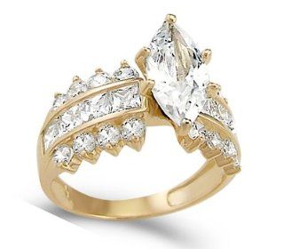 Marquise Engagement Ring Anniversary CZ Cubic Zirconia 14k Yellow Gold Jewel Tie Jewelry