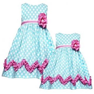 Size 6X RRE 47062S TEAL BLUE WHITE PINK ZIG ZAG RUFFLE BORDER POLKA DOT PRINT Spring Summer Part Dress,S747062 Rare Editions GIRLS Clothing
