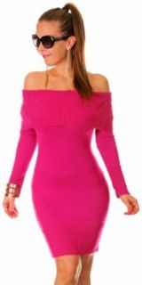 Glamour Empire Womens Long Sleeve Bardot Knit Dress Jumper Sweater Tunic 909 (US 6/8, Magenta)