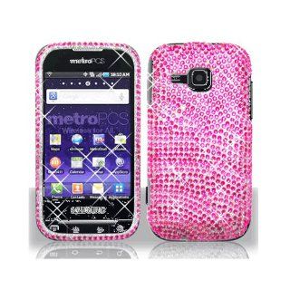 Pink Zebra Full Diamond Bling Snap on Design Hard Case Faceplate for Metropcs Samsung Galaxy Indulge R910 Cell Phones & Accessories