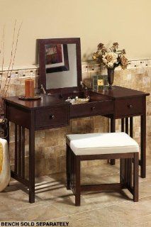 Mission style Vanity With Mirrored Storage Compartment, 2 DRAWER, CHESTNUT  