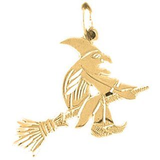 Gold Plated 925 Sterling Silver Witch On Broom Pendant Jewels Obsession Jewelry