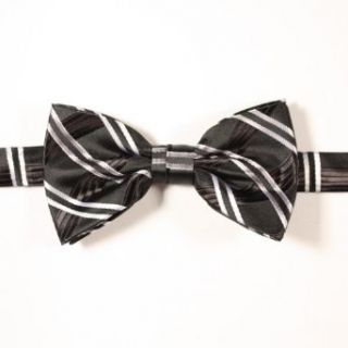 Profound black Bowties with white and grey, gray alternating stripes in a cross hatch pattern at  Mens Clothing store